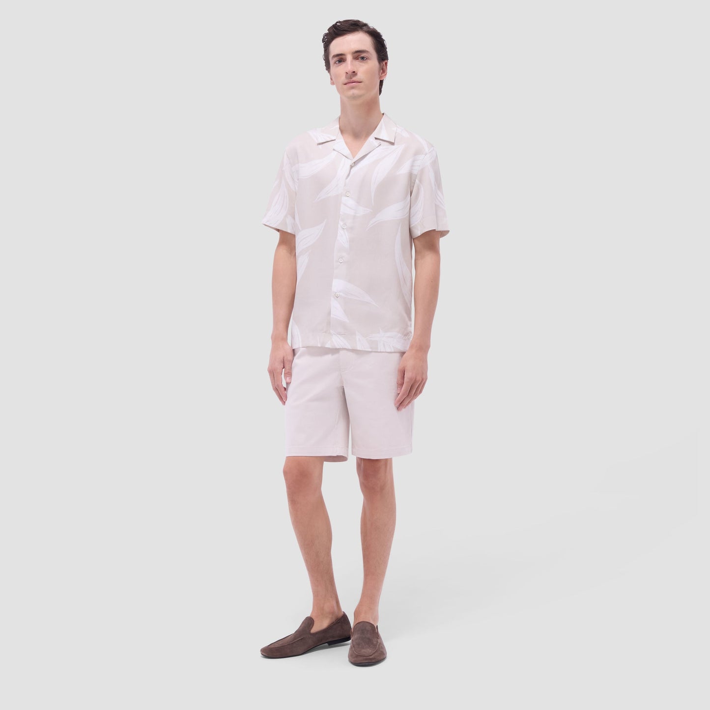 Bugatchi Jackson Leaf Print Camp Shirt Almond