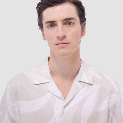 Bugatchi Jackson Leaf Print Camp Shirt Almond