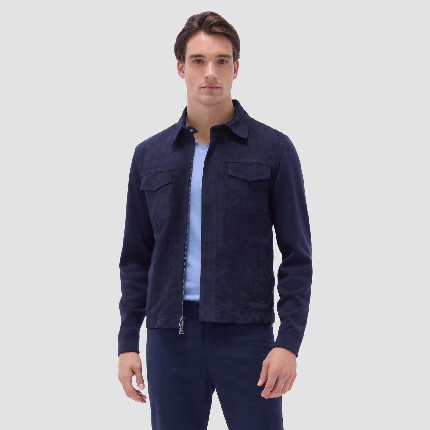 Bugatchi Suede Hybrid Bomber Jacket Navy