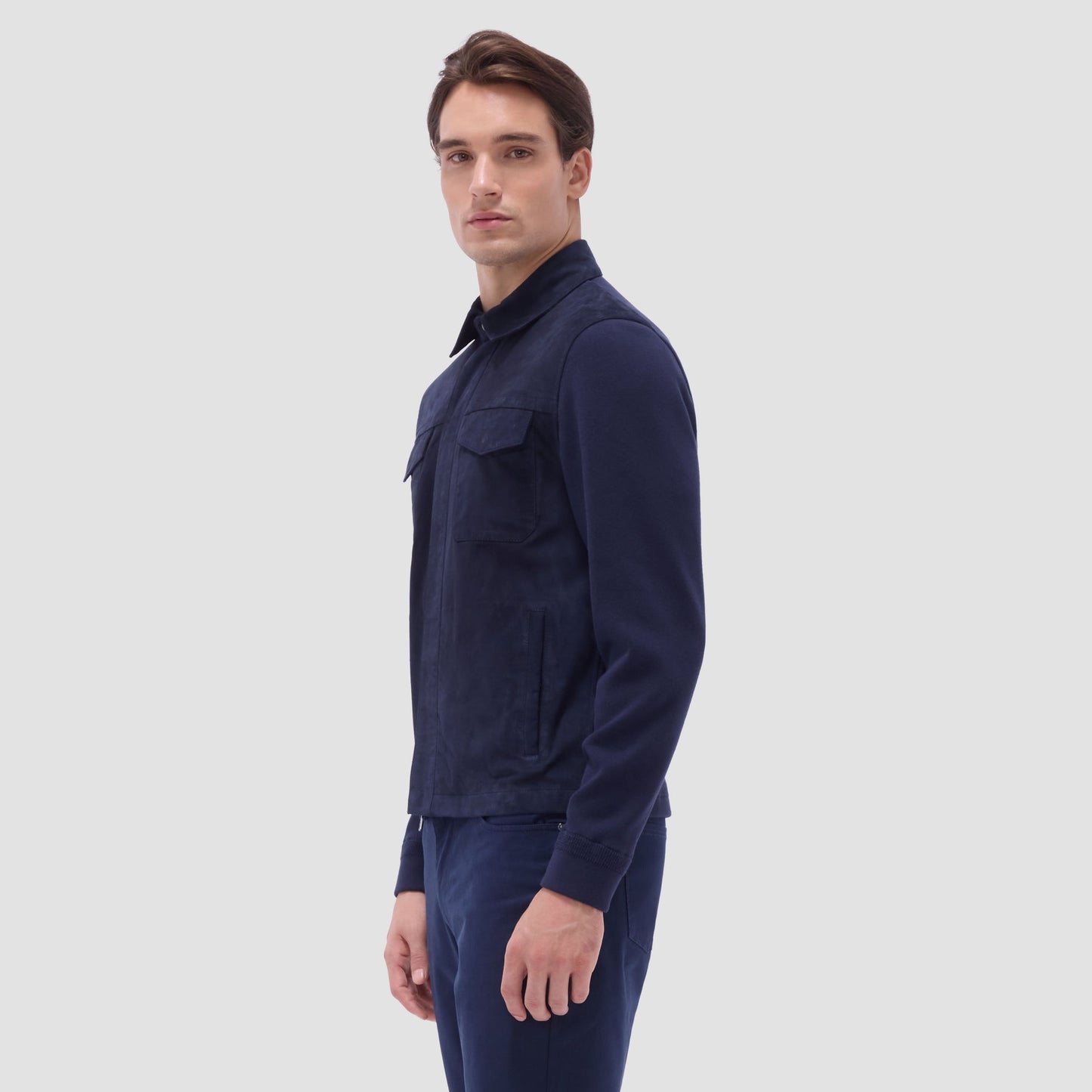 Bugatchi Suede Hybrid Bomber Jacket Navy