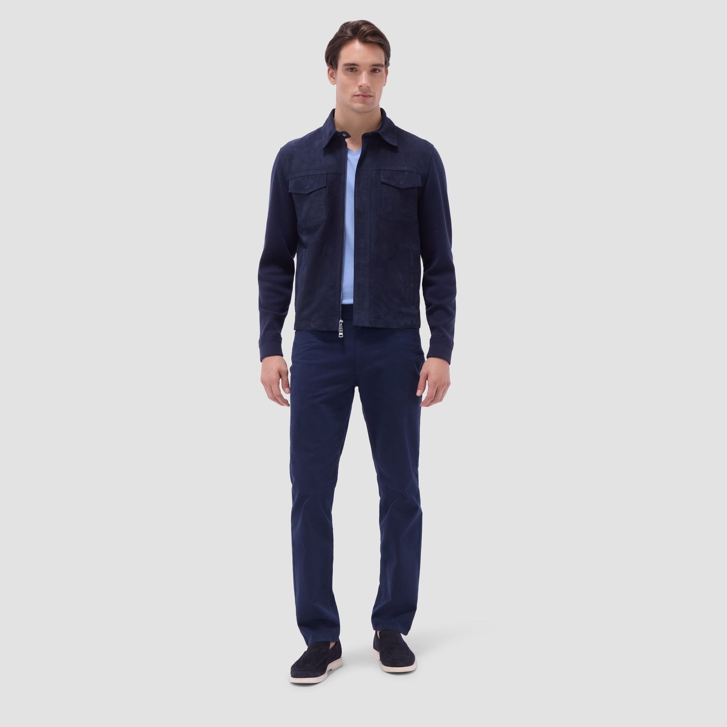 Bugatchi Suede Hybrid Bomber Jacket Navy
