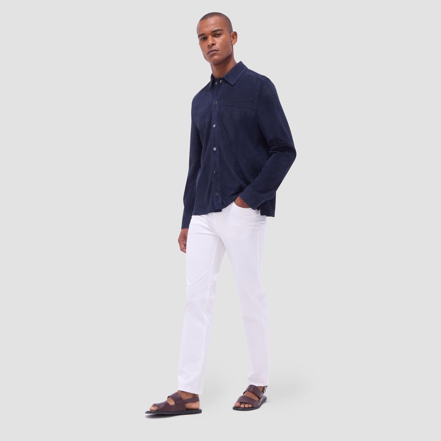 Bugatchi Perforated Suede Shirt Jacket Navy