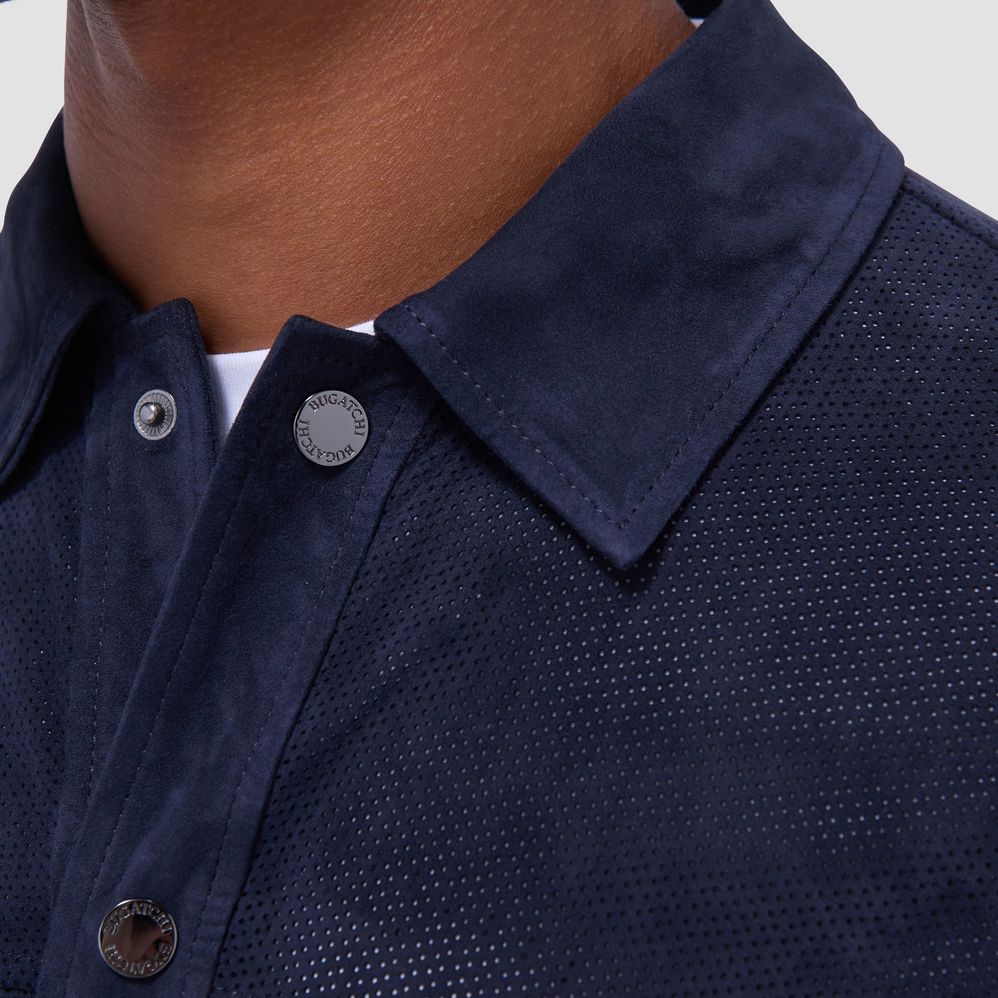 Bugatchi Perforated Suede Shirt Jacket Navy