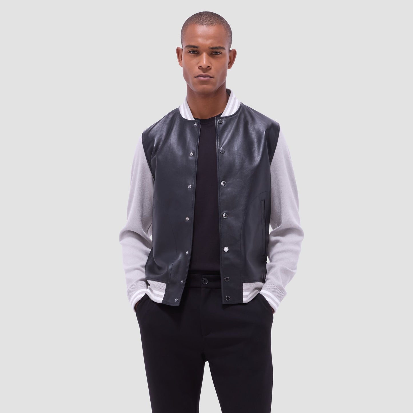 Bugatchi Varsity Hybrid Bomber Jacket Black