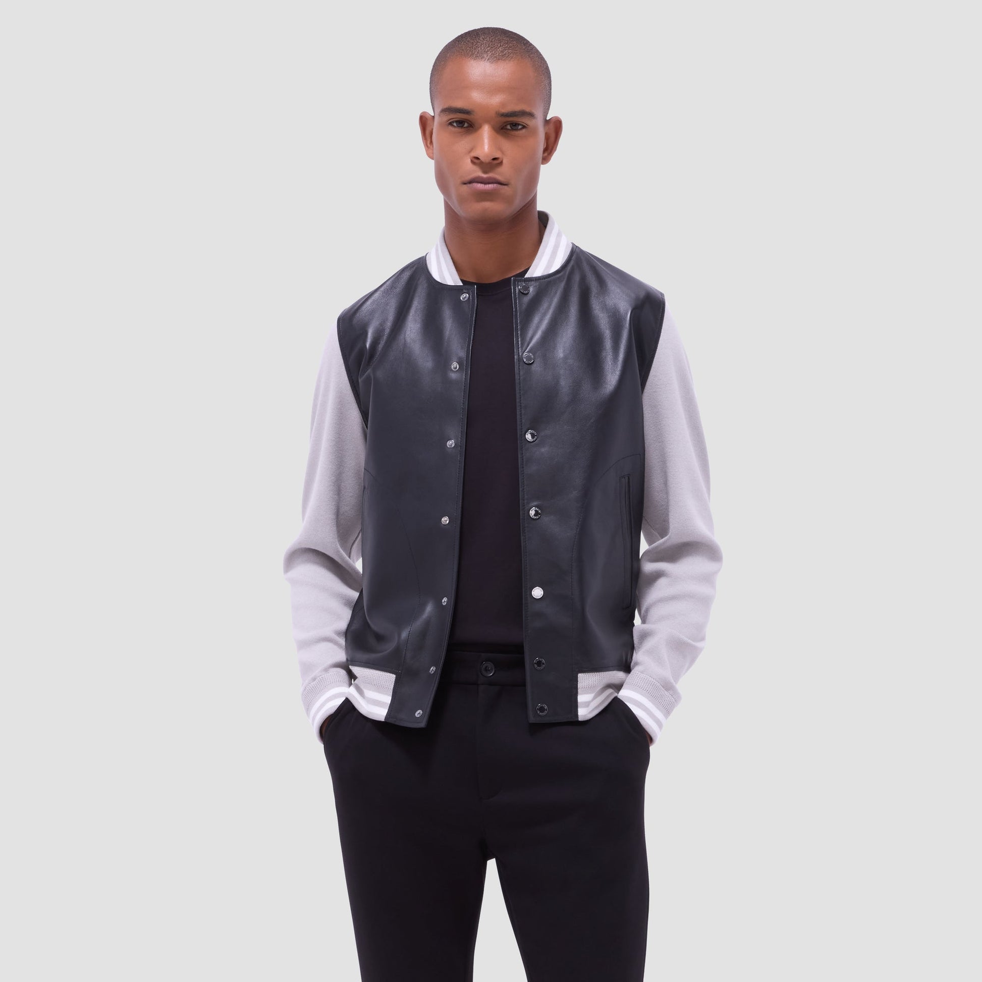Bugatchi Varsity Hybrid Bomber Jacket Black