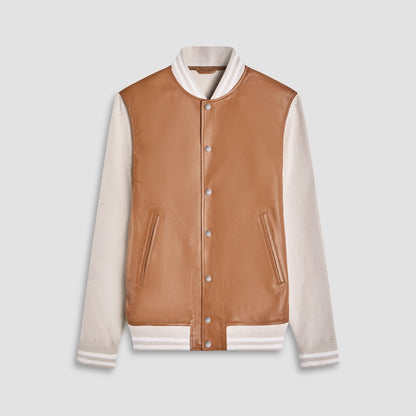 Bugatchi Varsity Hybrid Bomber Jacket Tan