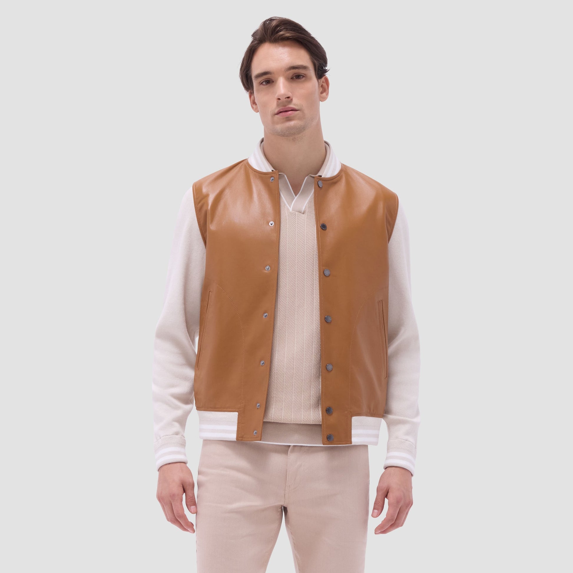 Bugatchi Varsity Hybrid Bomber Jacket Tan
