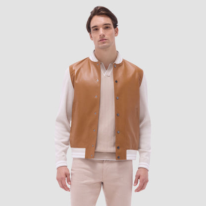 Bugatchi Varsity Hybrid Bomber Jacket Tan
