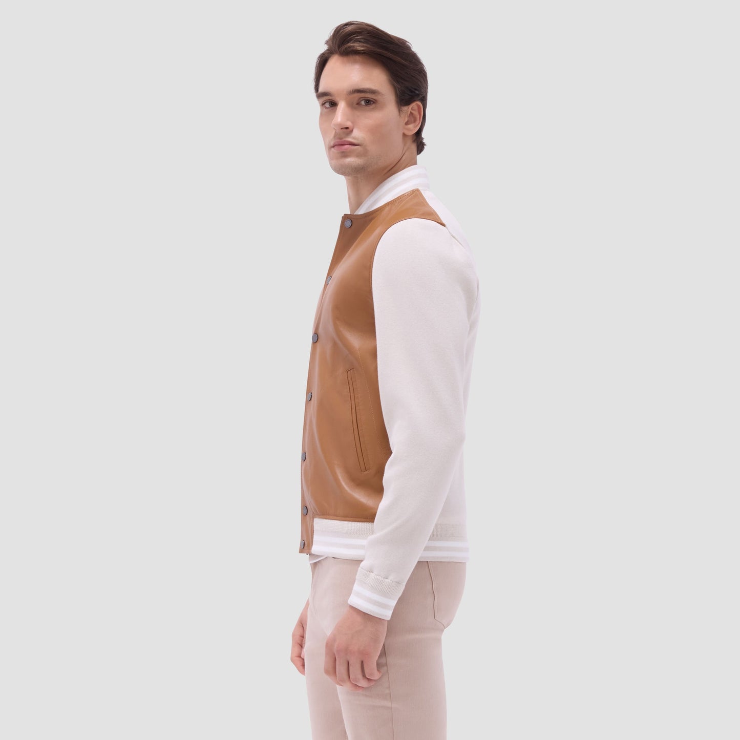 Bugatchi Varsity Hybrid Bomber Jacket Tan