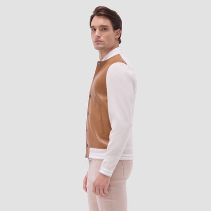 Bugatchi Varsity Hybrid Bomber Jacket Tan
