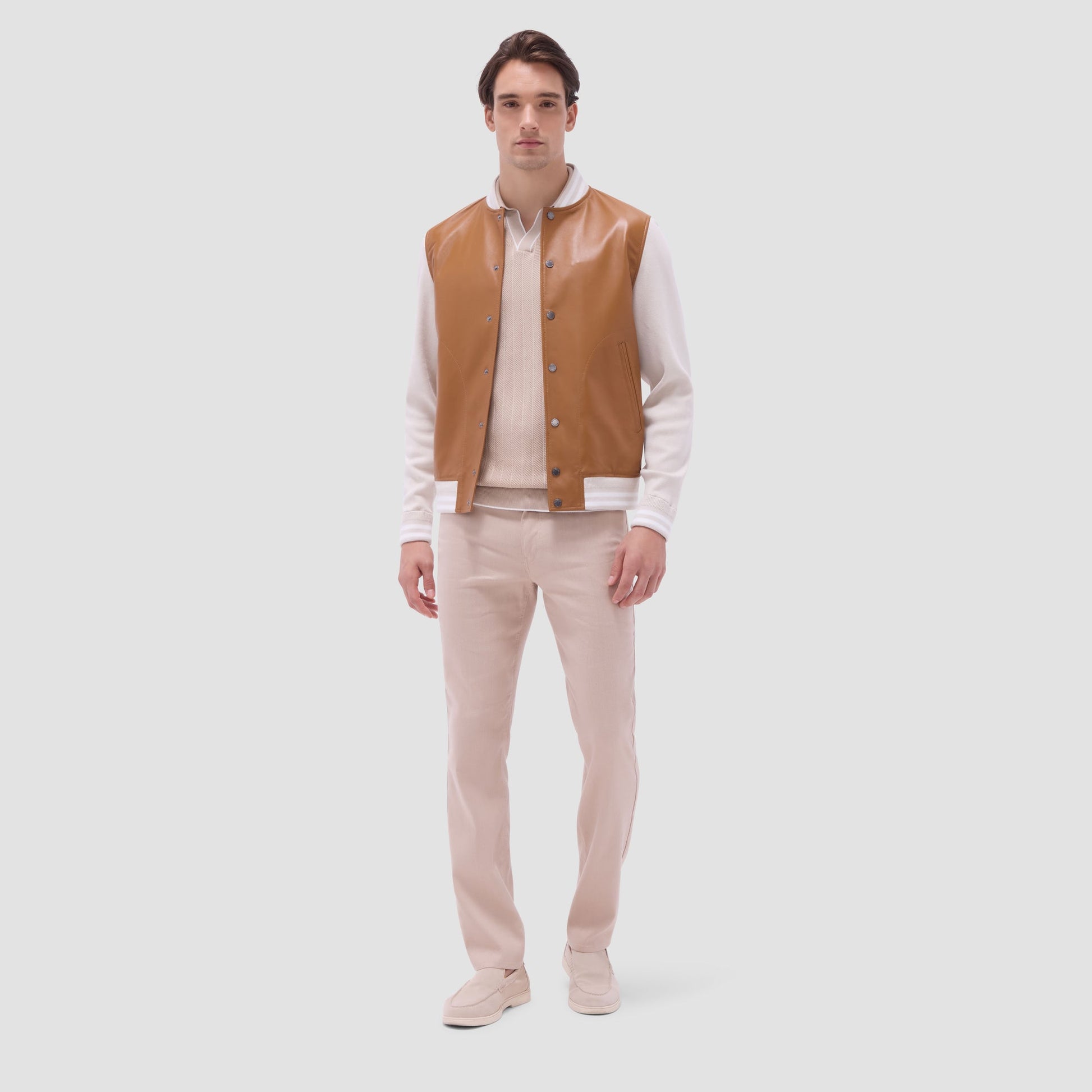 Bugatchi Varsity Hybrid Bomber Jacket Tan
