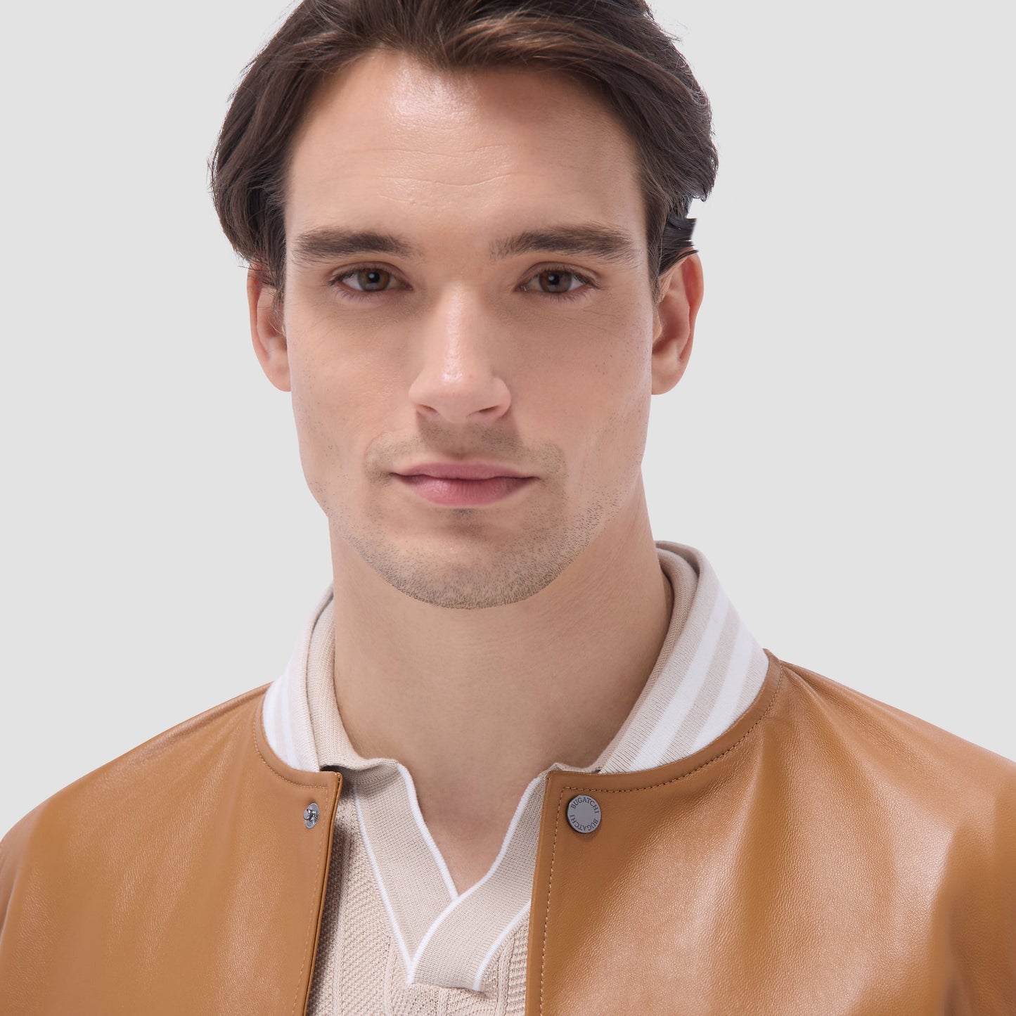 Bugatchi Varsity Hybrid Bomber Jacket Tan