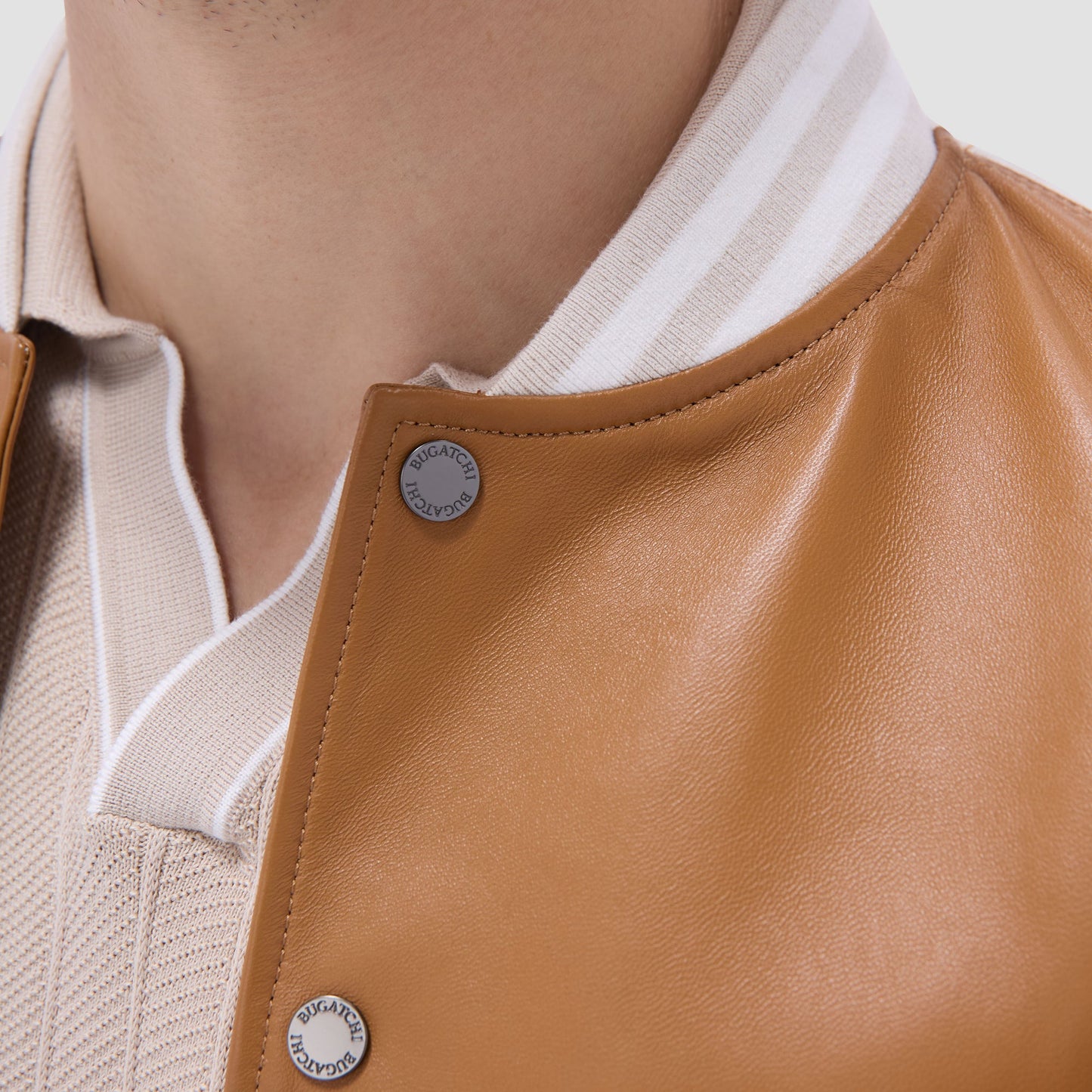 Bugatchi Varsity Hybrid Bomber Jacket Tan