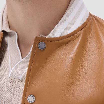 Bugatchi Varsity Hybrid Bomber Jacket Tan