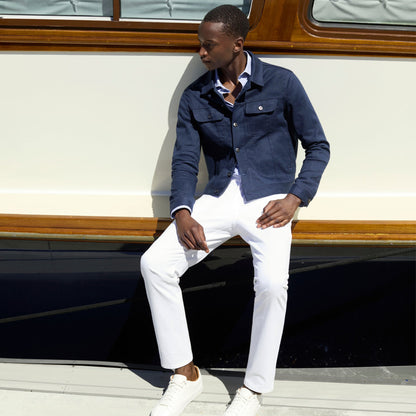 Bugatchi Linen-Cotton Trucker Jacket Navy