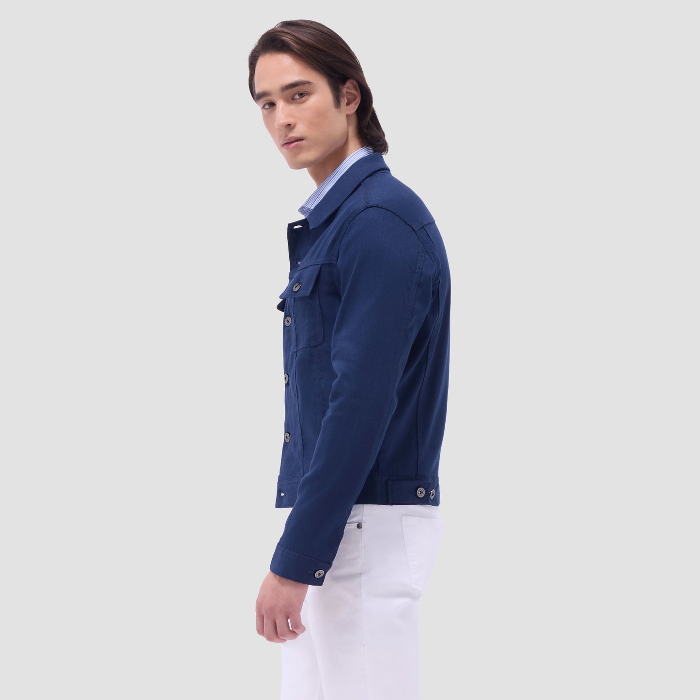 Bugatchi Linen-Cotton Trucker Jacket Navy