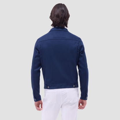Bugatchi Linen-Cotton Trucker Jacket Navy