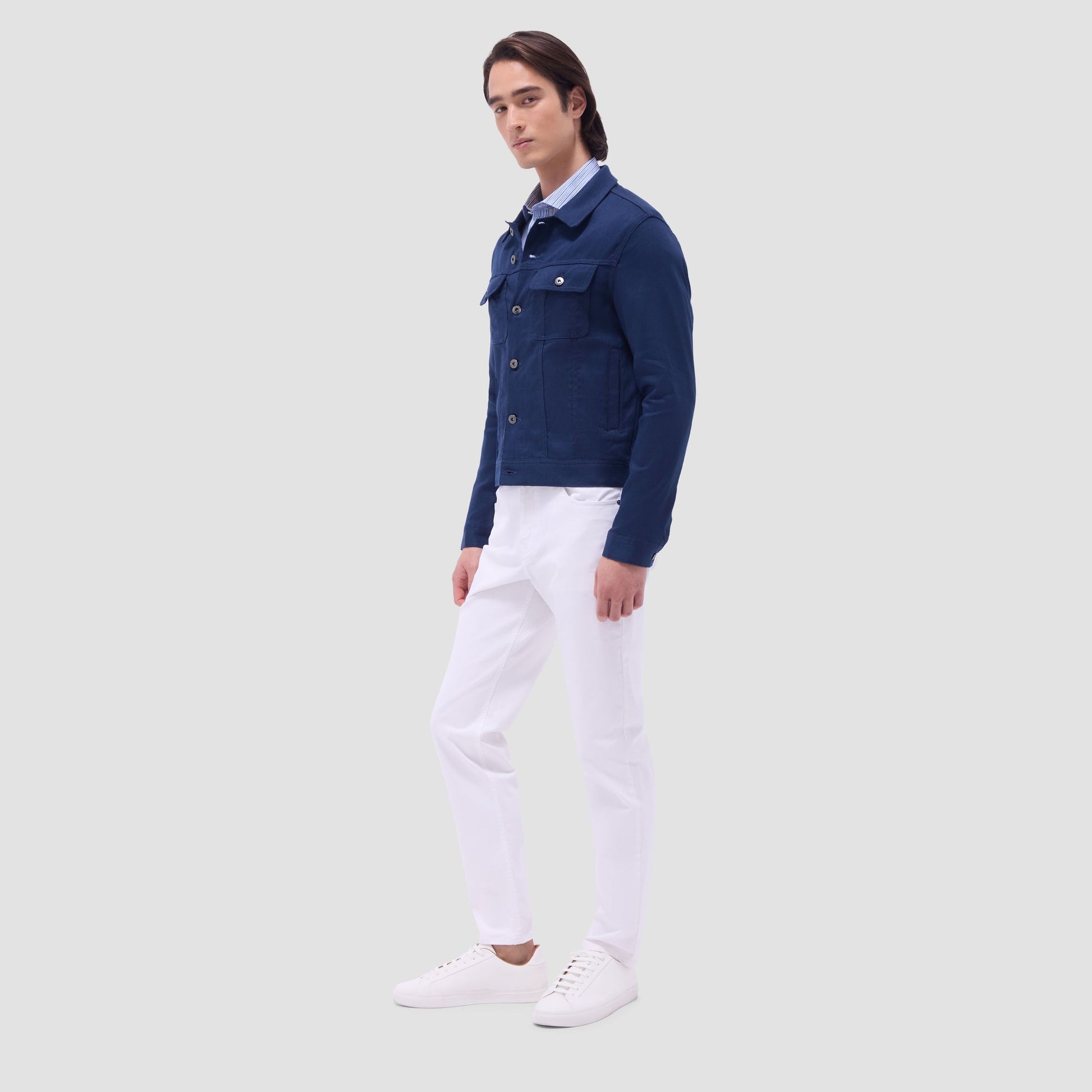Bugatchi Linen-Cotton Trucker Jacket Navy
