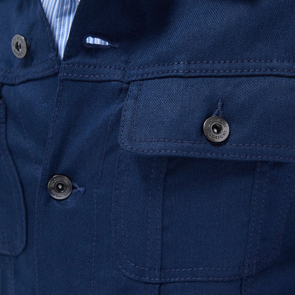 Bugatchi Linen-Cotton Trucker Jacket Navy
