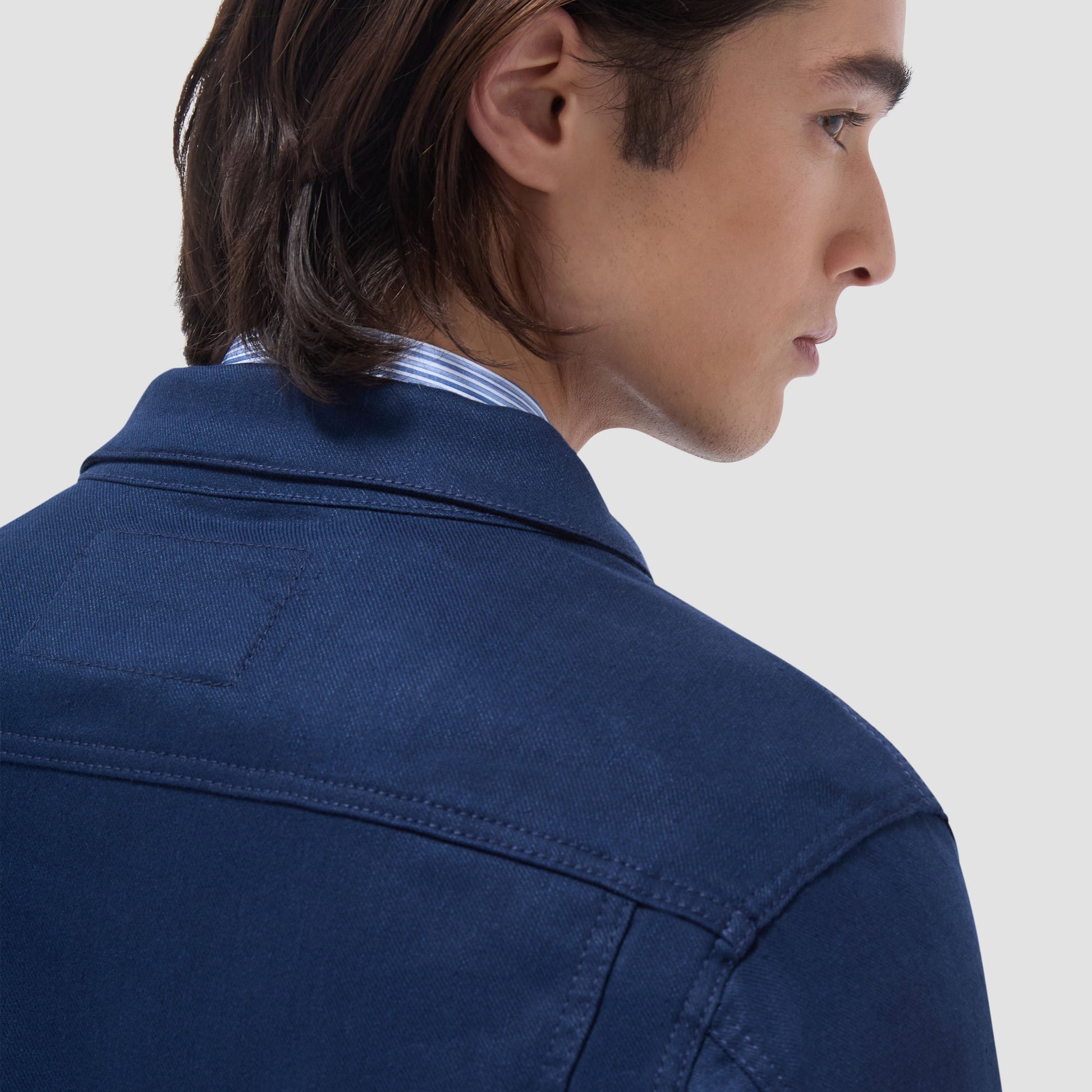 Bugatchi Linen-Cotton Trucker Jacket Navy