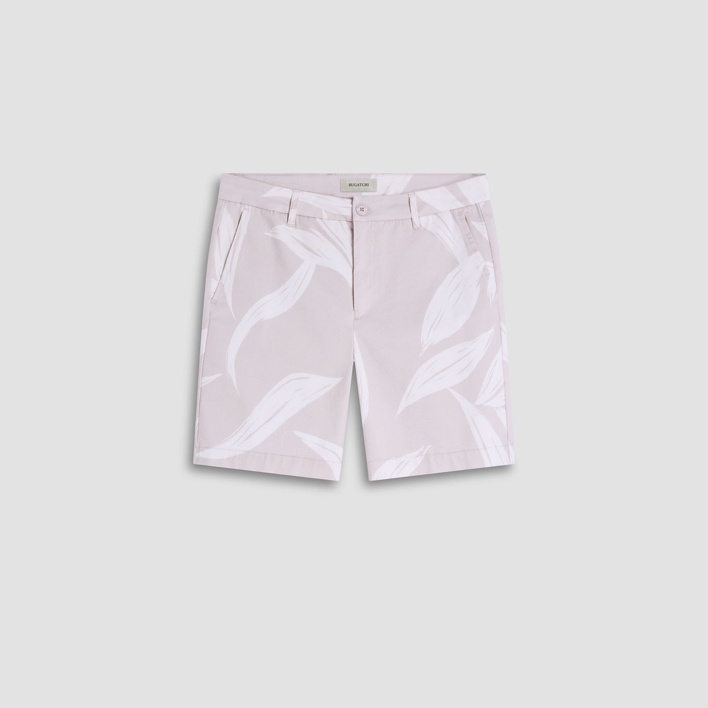 Bugatchi Leaf Print Chino Shorts Almond
