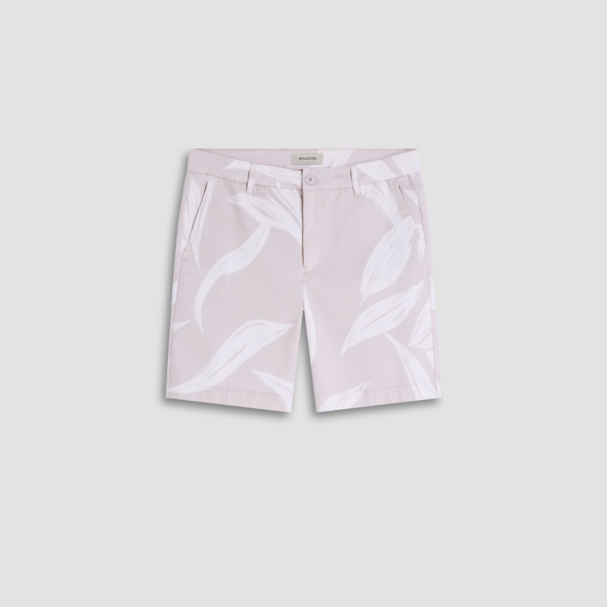 Bugatchi Leaf Print Chino Shorts Almond