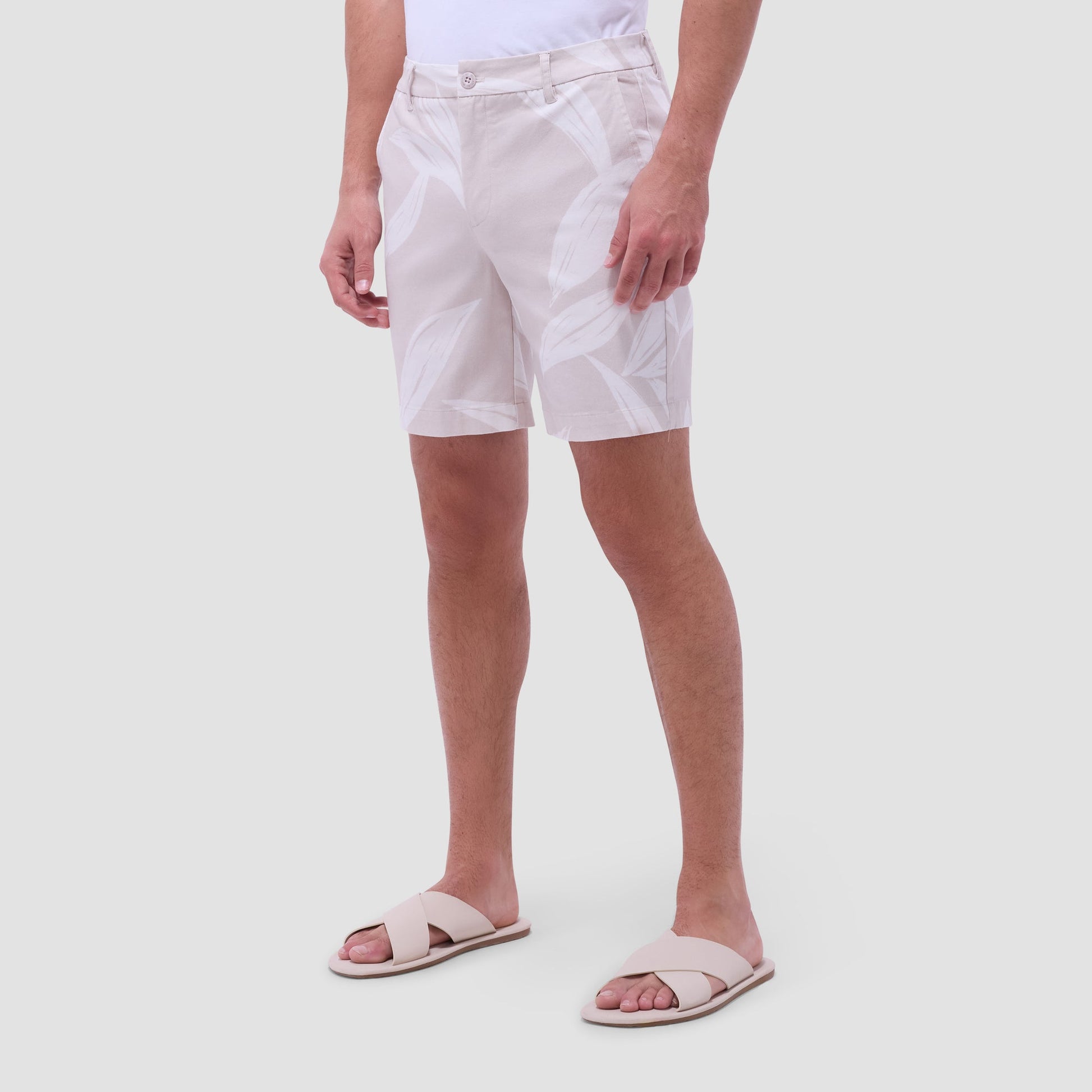 Bugatchi Leaf Print Chino Shorts Almond