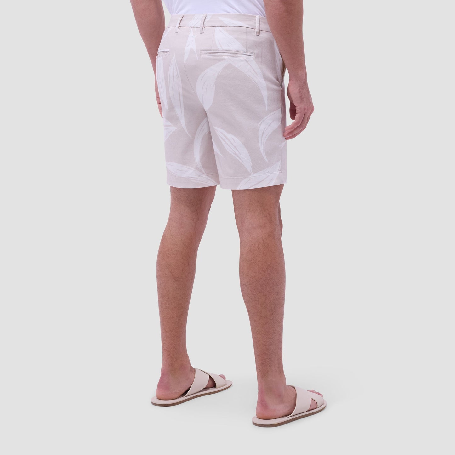 Bugatchi Leaf Print Chino Shorts Almond