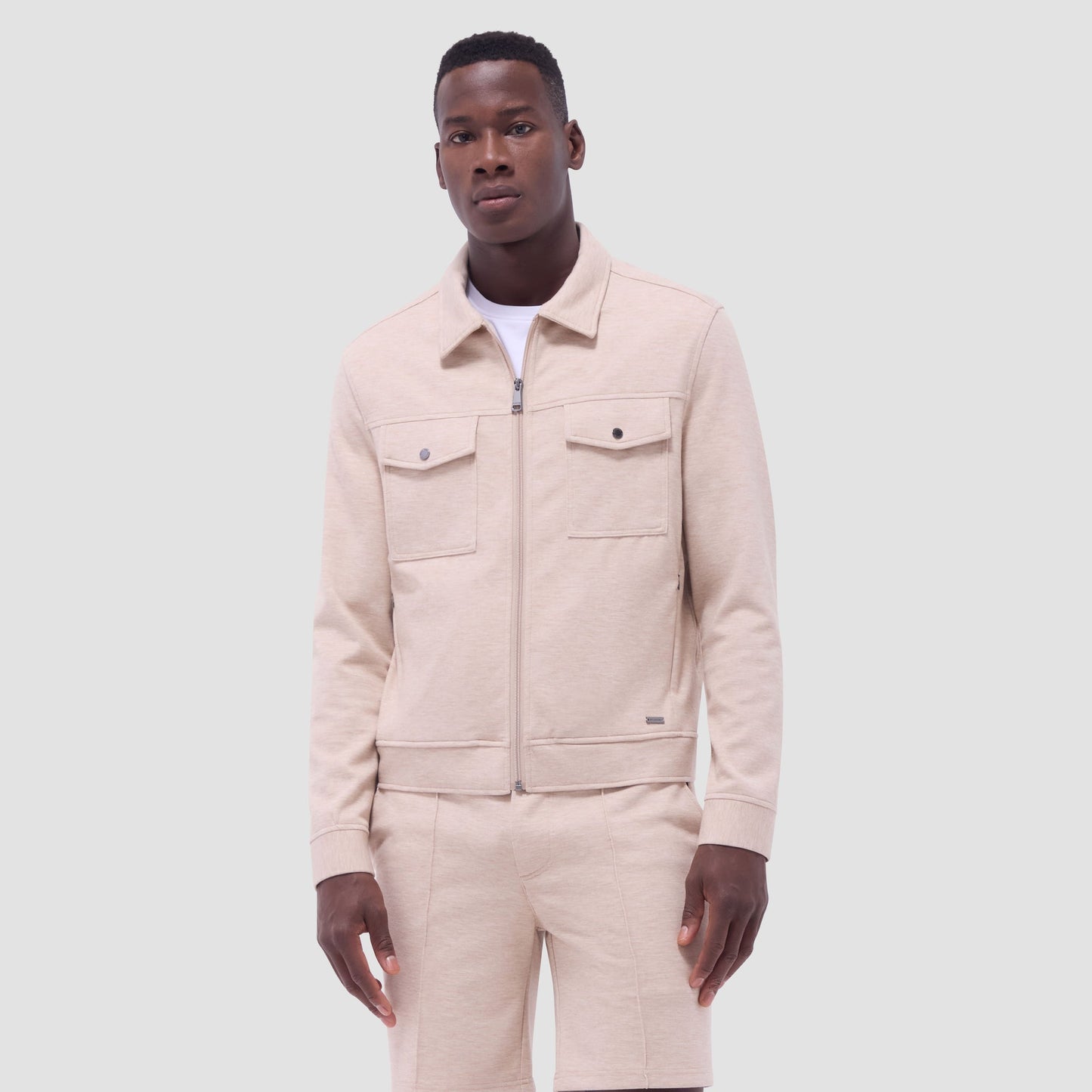 Bugatchi Soft Touch™ Heather Shirt Jacket Sand