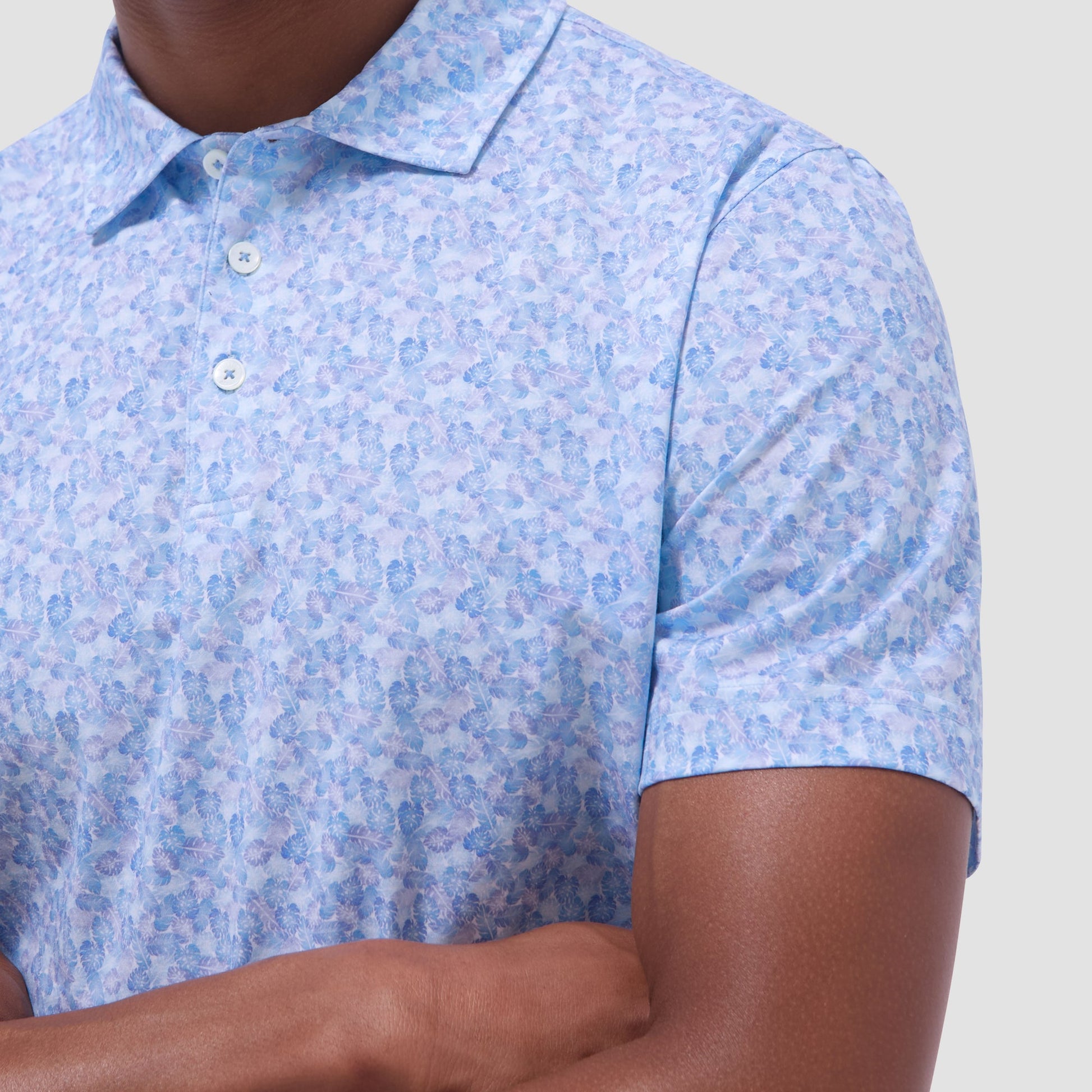 Bugatchi Victor Leaf Print OoohCotton® Polo Shirt Ice