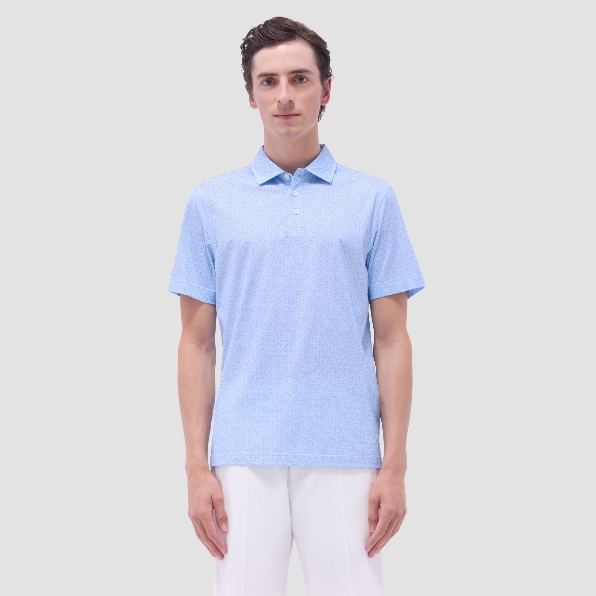 Bugatchi Victor Leaf Print OoohCotton® Polo Shirt Ice