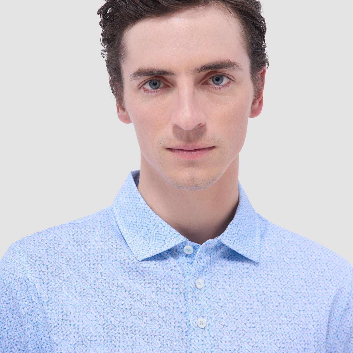 Bugatchi Victor Leaf Print OoohCotton® Polo Shirt Ice