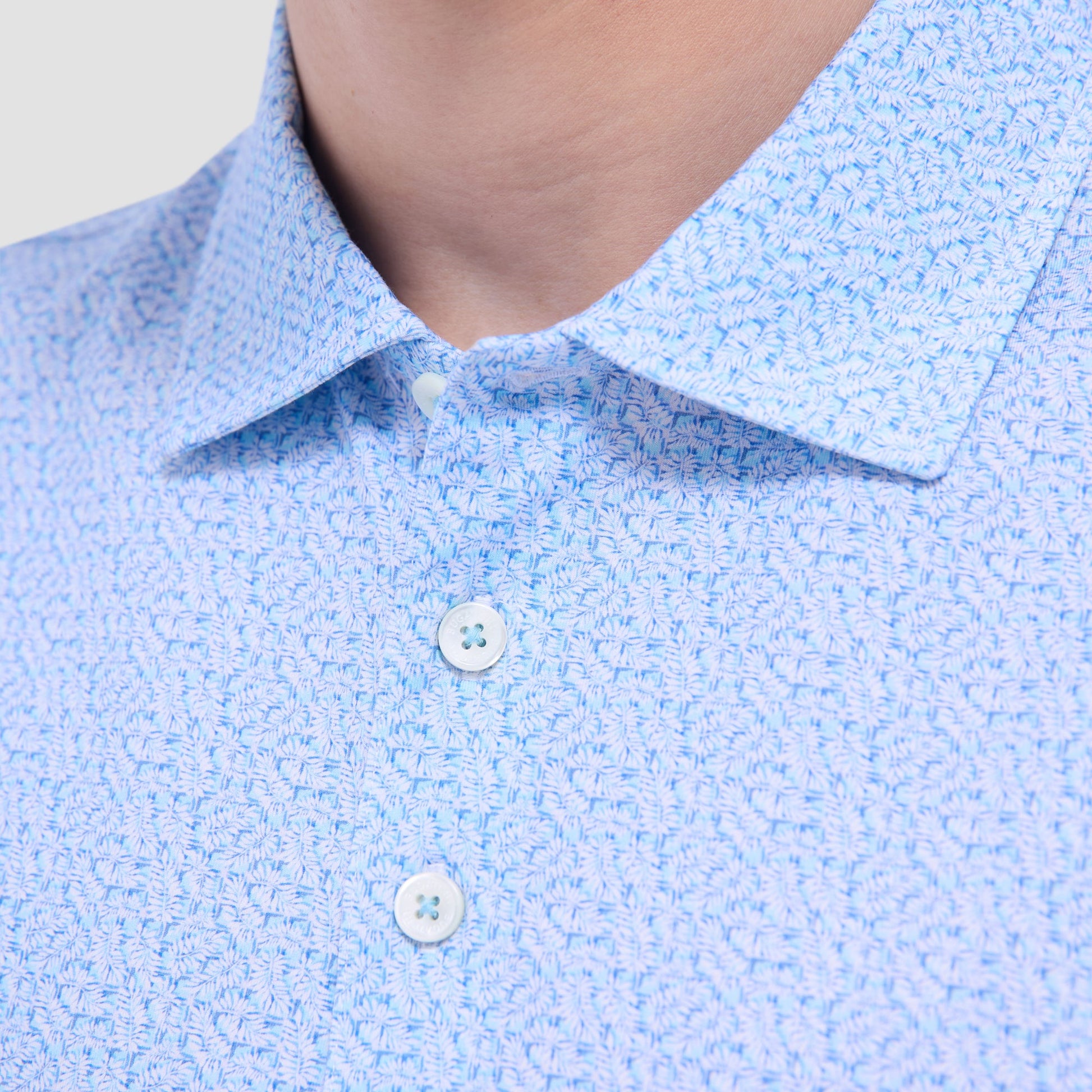 Bugatchi Victor Leaf Print OoohCotton® Polo Shirt Ice