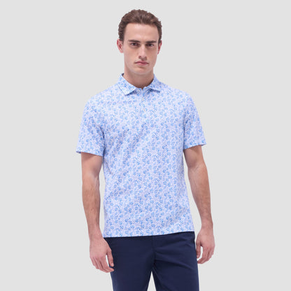 Bugatchi Victor Leaf Print OoohCotton® Polo Shirt Classic Blue