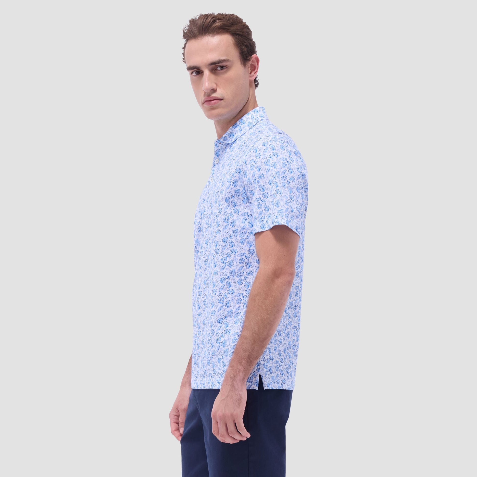 Bugatchi Victor Leaf Print OoohCotton® Polo Shirt Classic Blue