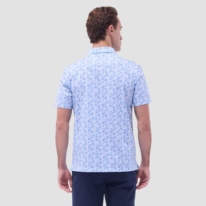 Bugatchi Victor Leaf Print OoohCotton® Polo Shirt Classic Blue