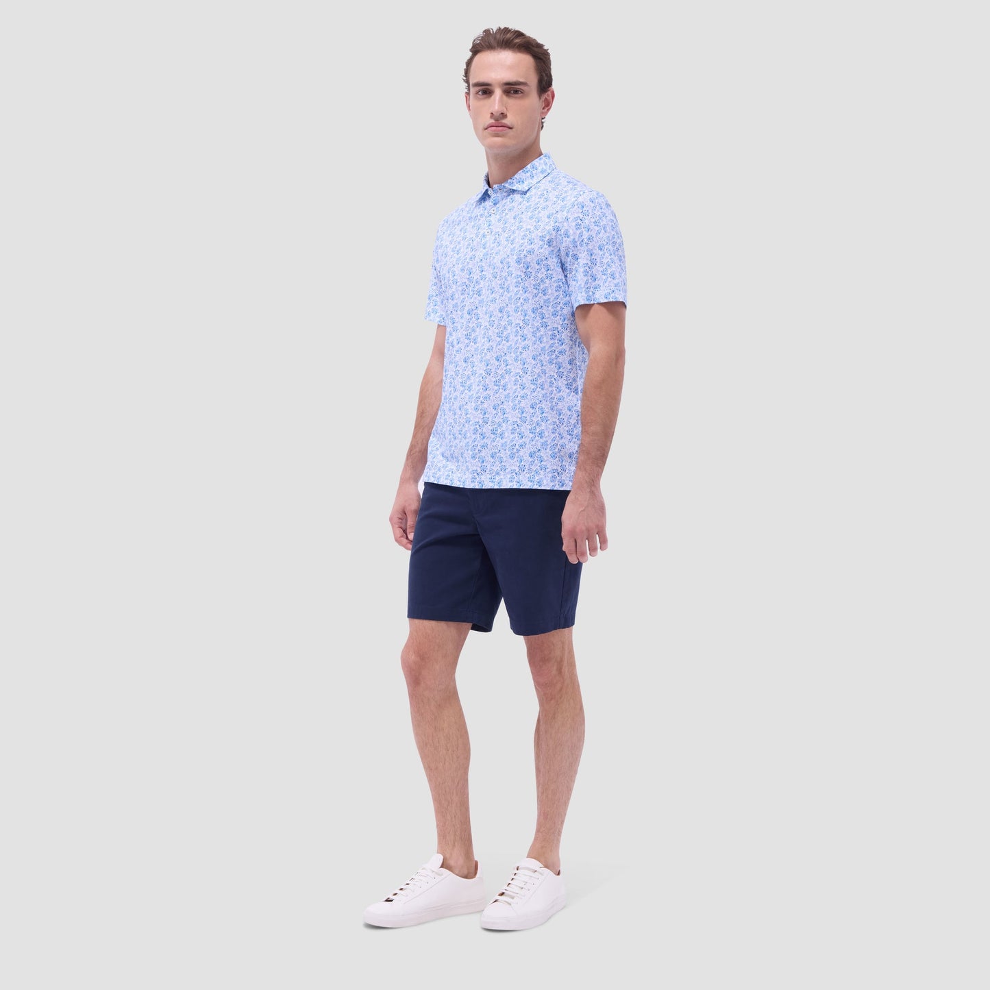 Bugatchi Victor Leaf Print OoohCotton® Polo Shirt Classic Blue