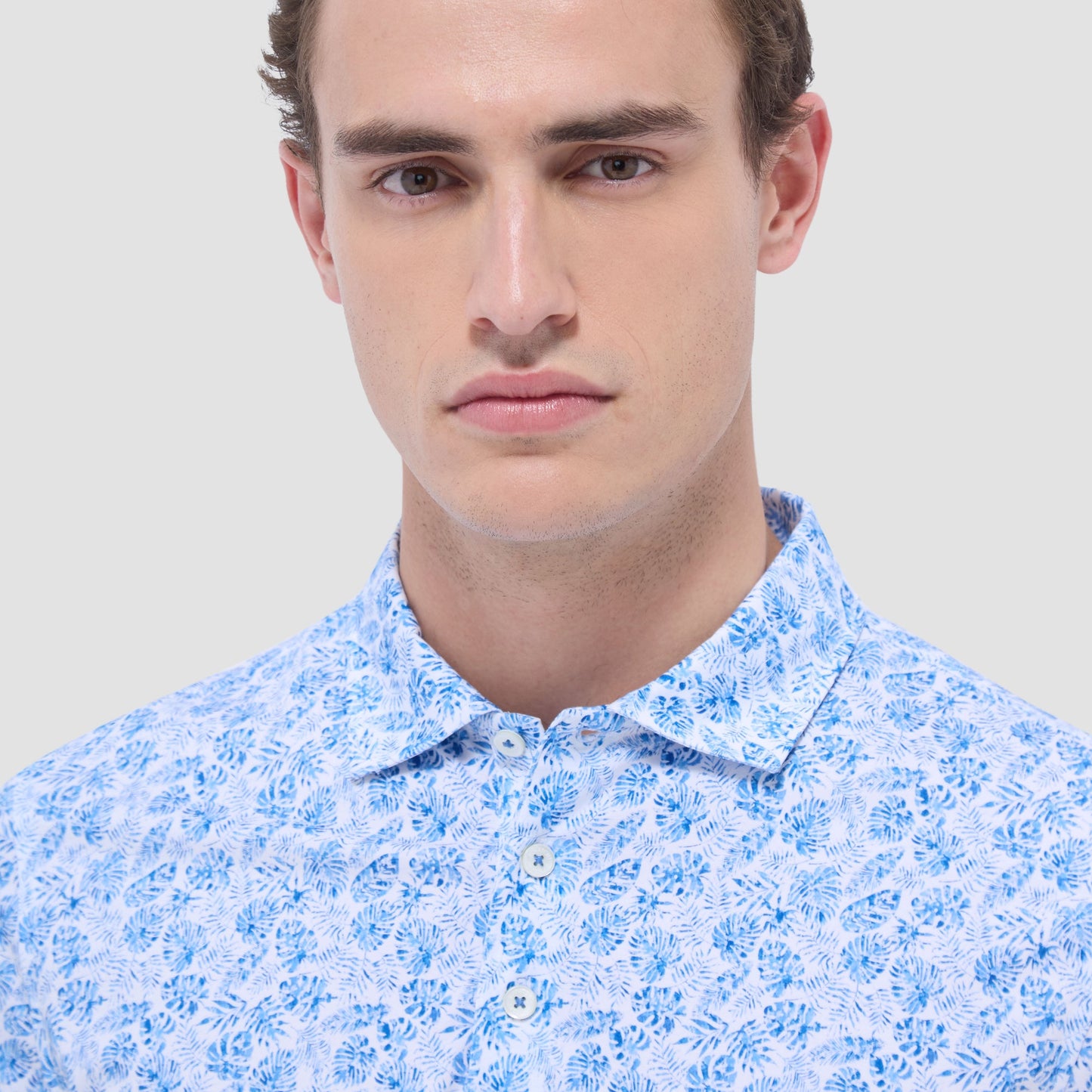Bugatchi Victor Leaf Print OoohCotton® Polo Shirt Classic Blue