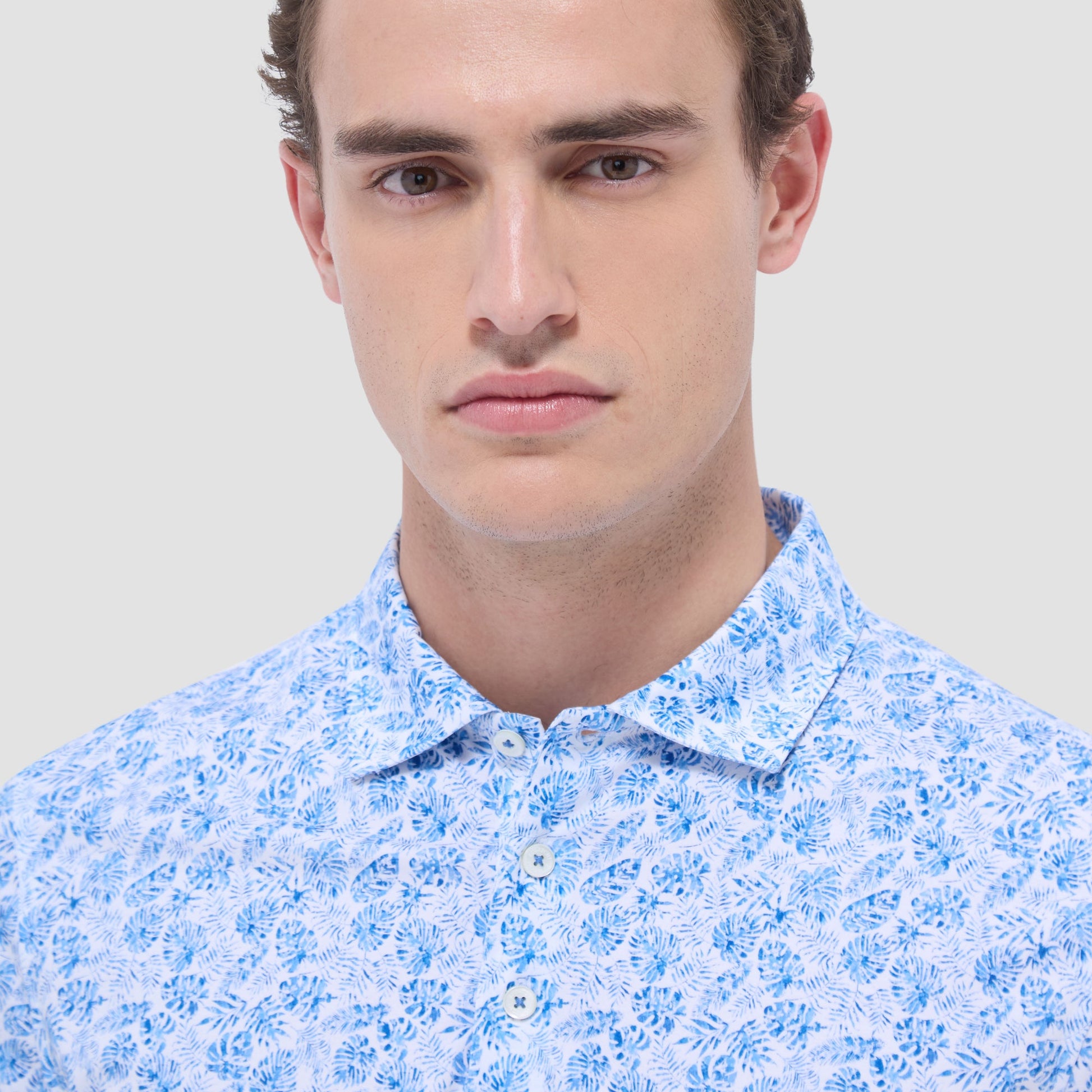 Bugatchi Victor Leaf Print OoohCotton® Polo Shirt Classic Blue