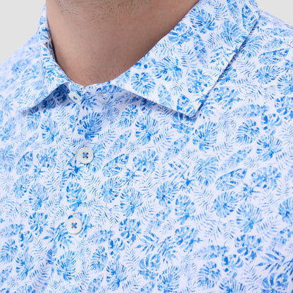 Bugatchi Victor Leaf Print OoohCotton® Polo Shirt Classic Blue
