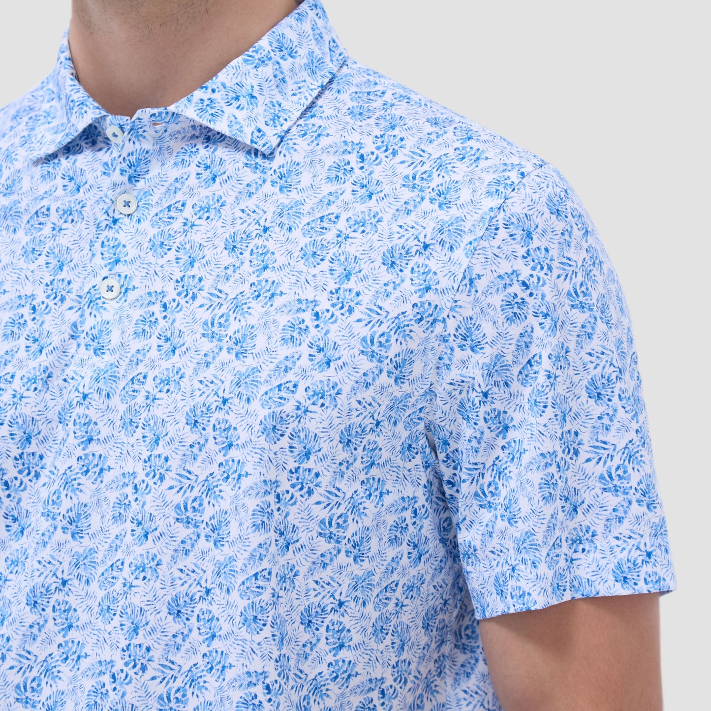 Bugatchi Victor Leaf Print OoohCotton® Polo Shirt Classic Blue