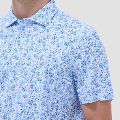 Bugatchi Victor Leaf Print OoohCotton® Polo Shirt Classic Blue