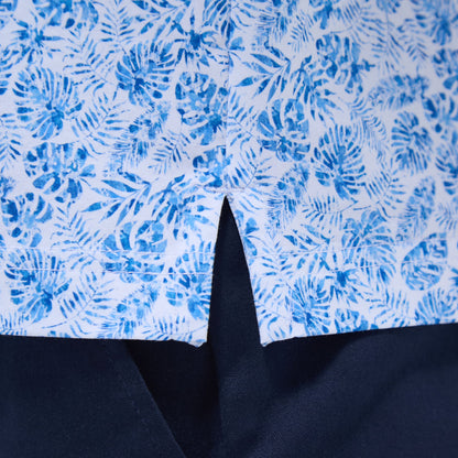 Bugatchi Victor Leaf Print OoohCotton® Polo Shirt Classic Blue