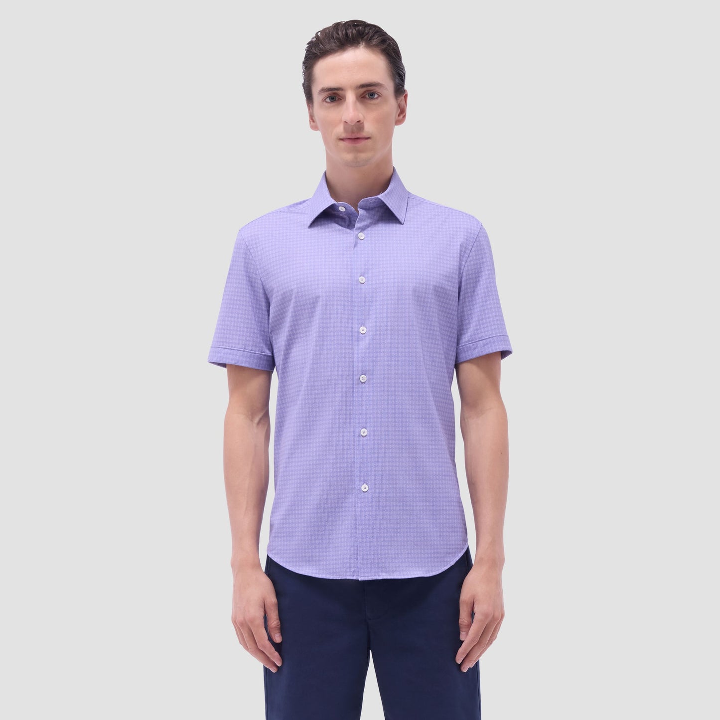 Bugatchi Miles Geometric OoohCotton® Short-Sleeve Shirt Lilac