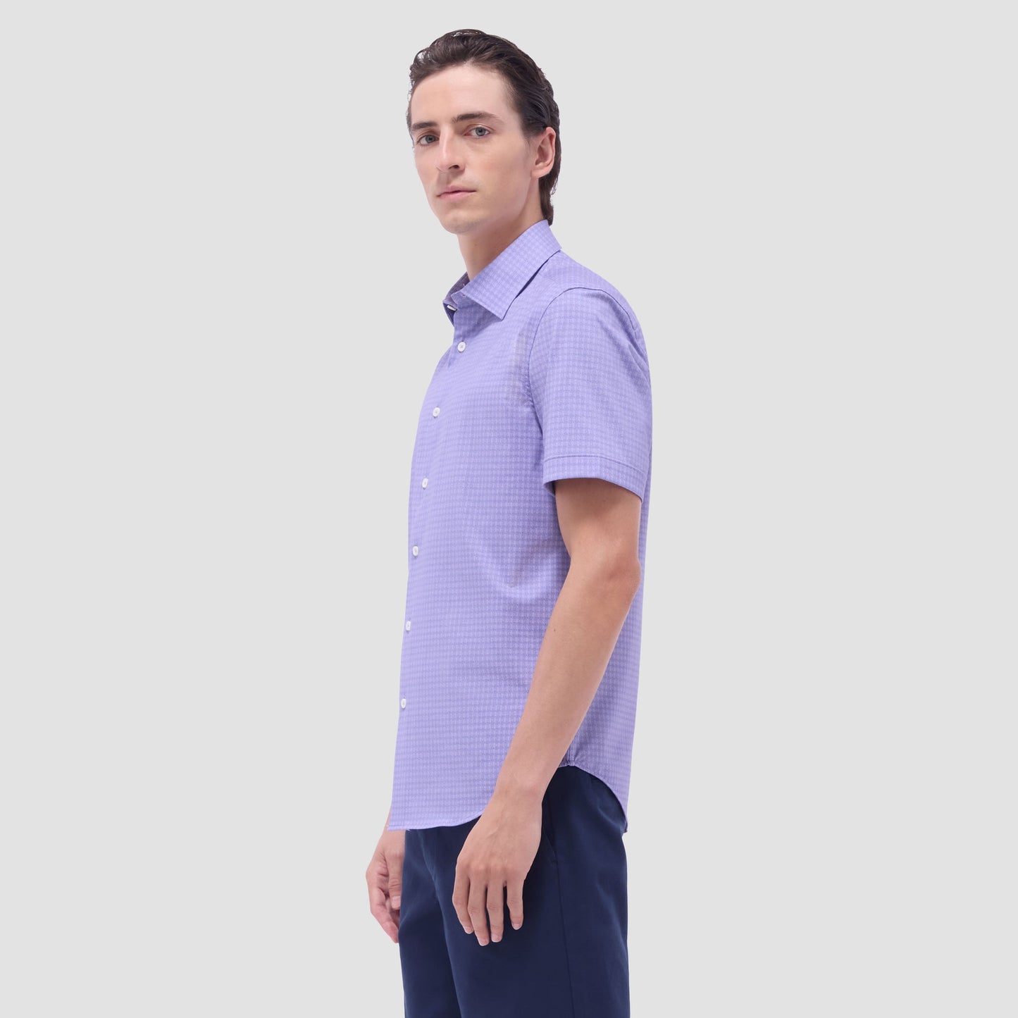 Bugatchi Miles Geometric OoohCotton® Short-Sleeve Shirt Lilac