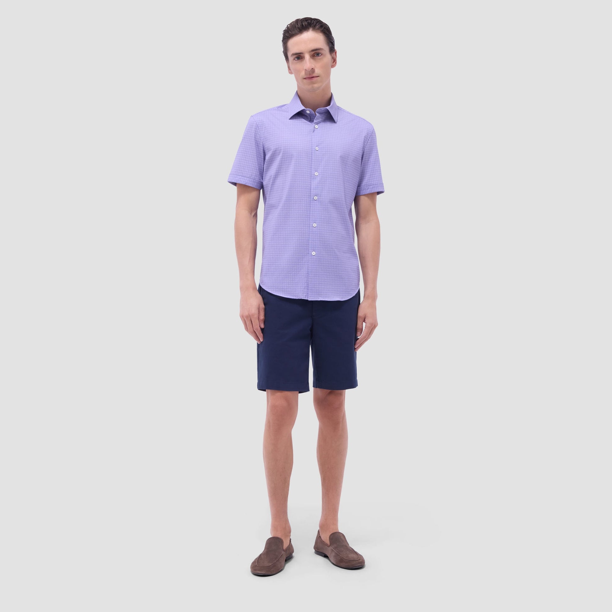 Bugatchi Miles Geometric OoohCotton® Short-Sleeve Shirt Lilac