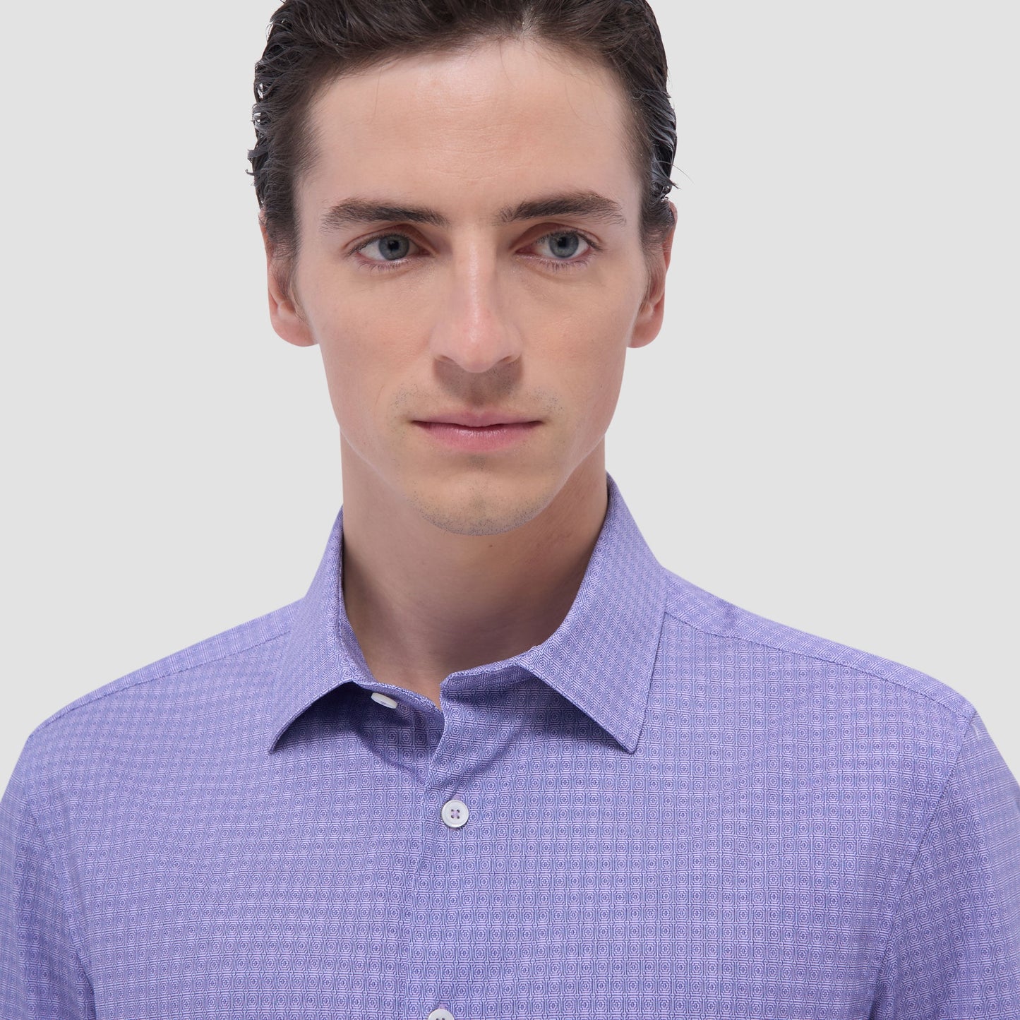 Bugatchi Miles Geometric OoohCotton® Short-Sleeve Shirt Lilac