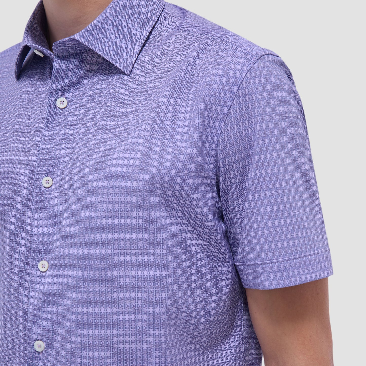 Bugatchi Miles Geometric OoohCotton® Short-Sleeve Shirt Lilac