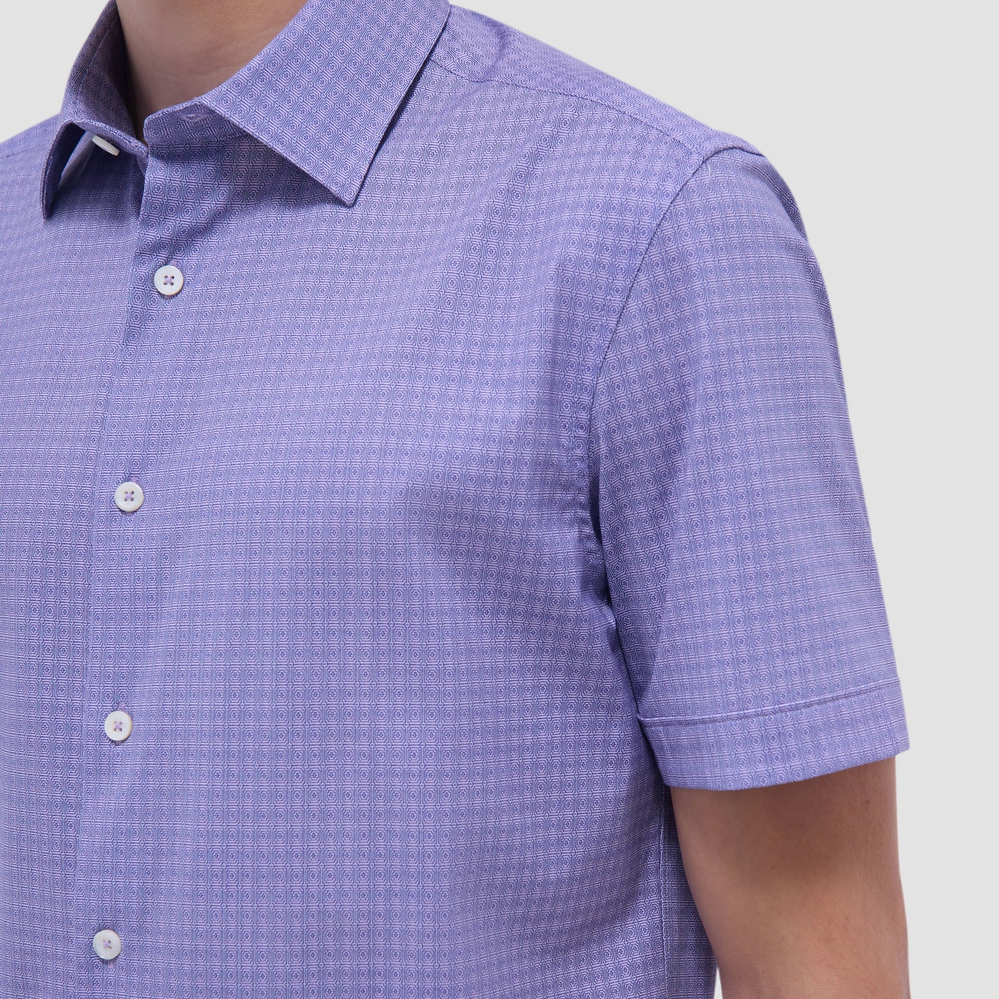 Bugatchi Miles Geometric OoohCotton® Short-Sleeve Shirt Lilac