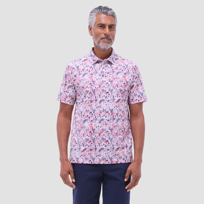 Bugatchi Victor Leaf Print OoohCotton® Polo Shirt Chili